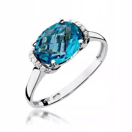 Złoty 585 Pierścionek Topaz Diament Grawer Prezent Złoty 585 Pierścionek Topaz Diament Grawer Prezent