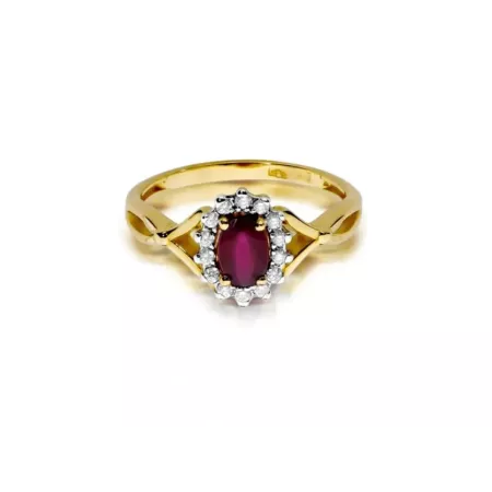 Złoty Pierścionek Rubin 0,60 ct Brylanty 585Grawer