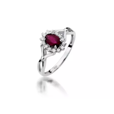 Złoty Pierścionek Rubin 0,60 ct Brylanty 585Grawer