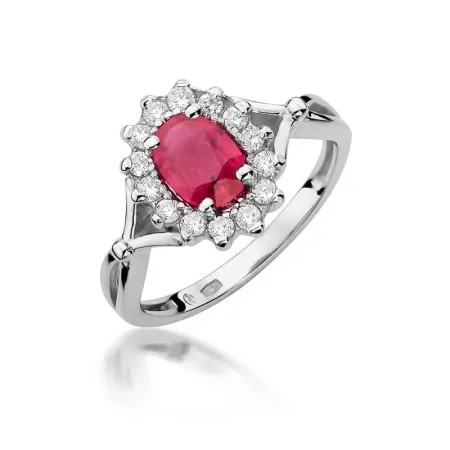 Złoty 585 Pierścionek Rubin 1,00ct Diamenty Grawer Złoty 585 Pierścionek Rubin 1,00ct Diamenty Grawer