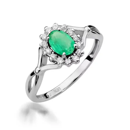 Złoty 585 Pierścionek Szmaragd 0.40ct Diamenty Złoty 585 Pierścionek Szmaragd 0.40ct Diamenty