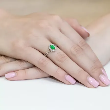 Złoty 585 Pierścionek Szmaragd 0.40ct Diamenty Złoty 585 Pierścionek Szmaragd 0.40ct Diamenty