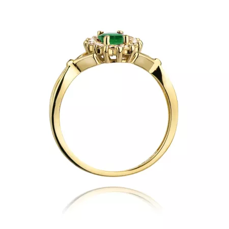 Złoty 585 Pierścionek Szmaragd 0.80ct Diamenty 