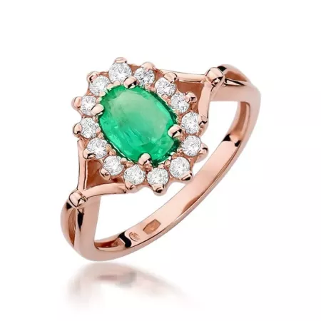 Złoty 585 Pierścionek Szmaragd 0.80ct Diamenty 