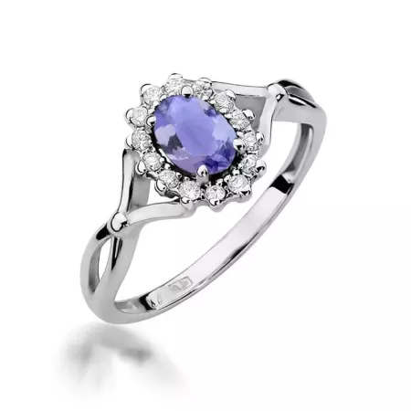Złoty 585 Pierścionek Tanzanit 0.40ct Diamenty Złoty 585 Pierścionek Tanzanit 0.40ct Diamenty