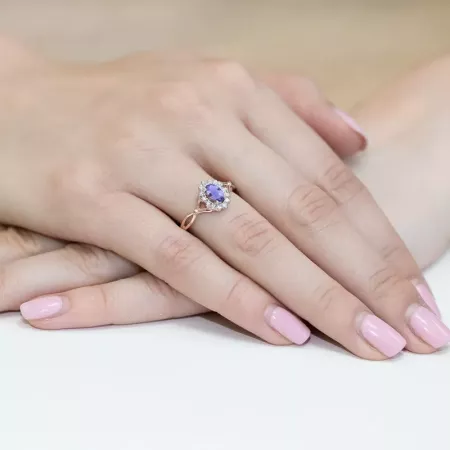 Złoty 585 Pierścionek Tanzanit 0.40ct Diamenty Złoty 585 Pierścionek Tanzanit 0.40ct Diamenty