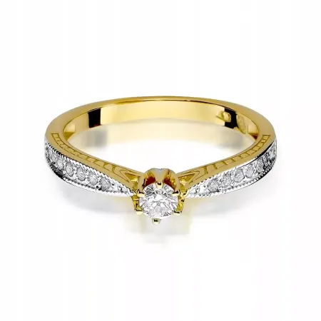 Złoty Pierścionek 585 Brylanty 0,30ct Grawer
