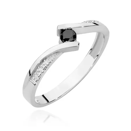 Złoty 585 Pierścionek Czarny Diament i Brylanty Złoty 585 Pierścionek Czarny Diament i Brylanty