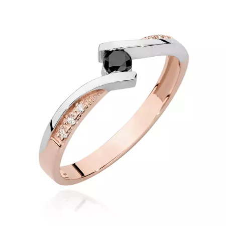 Złoty 585 Pierścionek Czarny Diament i Brylanty Złoty 585 Pierścionek Czarny Diament i Brylanty