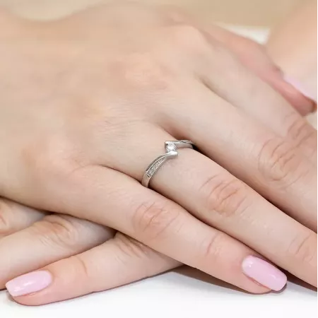 Złoty 585 Pierścionek Brylanty 0,16ct Białe Złoto