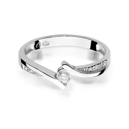 Złoty 585 Pierścionek Brylanty 0,16ct Białe Złoto
