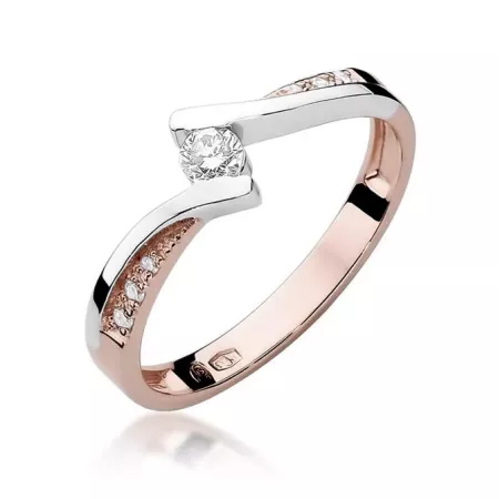 Złoty 585 Pierścionek Brylanty 0,16ct Różowe Złoto Złoty 585 Pierścionek Brylanty 0,16ct Różowe Złoto