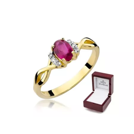 Złoty Elegancki Pierścionek Rubin 0,60ct Brylanty Złoty Elegancki Pierścionek Rubin 0,60ct Brylanty