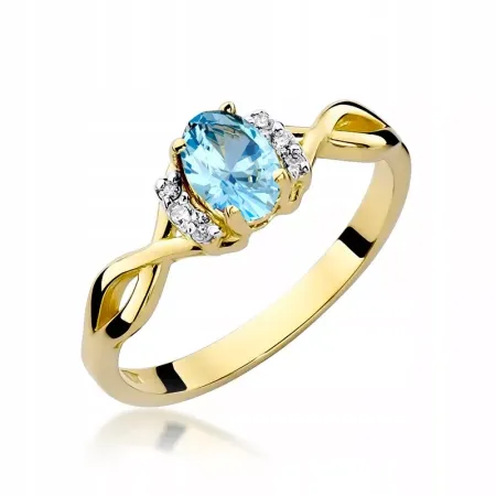 Pierścionek 14K Białe Złoto Topaz Diamenty Grawer Pierścionek 14K Białe Złoto Topaz Diamenty Grawer