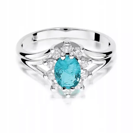 Pierścionek 585 Białe Złoto Topaz 0,90ct Brylanty Pierścionek 585 Białe Złoto Topaz 0,90ct Brylanty