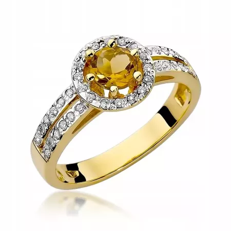 Elegancki Pierścionek Białe Złoto Cytryn Diamenty Elegancki Pierścionek Białe Złoto Cytryn Diamenty