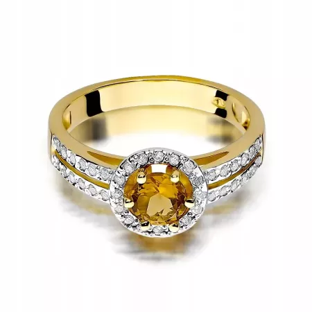 Elegancki Pierścionek Białe Złoto Cytryn Diamenty Elegancki Pierścionek Białe Złoto Cytryn Diamenty