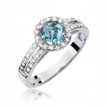 Złoty 585 Pierścionek Topaz Diament Grawer Prezent Złoty 585 Pierścionek Topaz Diament Grawer Prezent