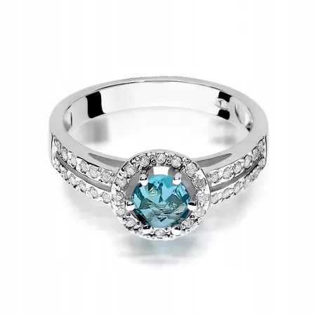 Złoty 585 Pierścionek Topaz Diament Grawer Prezent Złoty 585 Pierścionek Topaz Diament Grawer Prezent