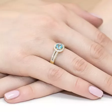Złoty 585 Pierścionek Topaz Diament Grawer Prezent Złoty 585 Pierścionek Topaz Diament Grawer Prezent