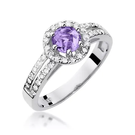 Pierścionek Ametyst Diamenty Białe Złoto pr 585 Pierścionek Ametyst Diamenty Białe Złoto pr 585