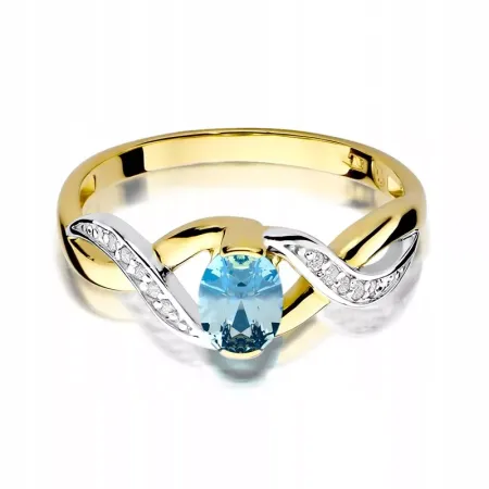 Złoty 585 Pierścionek Zaręczynowy Topaz Diamenty Złoty 585 Pierścionek Zaręczynowy Topaz Diamenty
