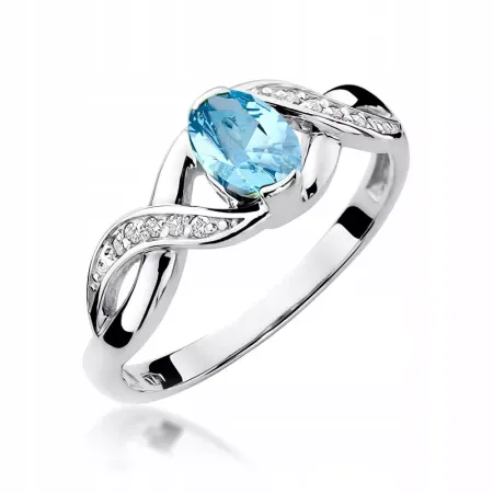 Złoty 585 Pierścionek Zaręczynowy Topaz Diamenty Złoty 585 Pierścionek Zaręczynowy Topaz Diamenty