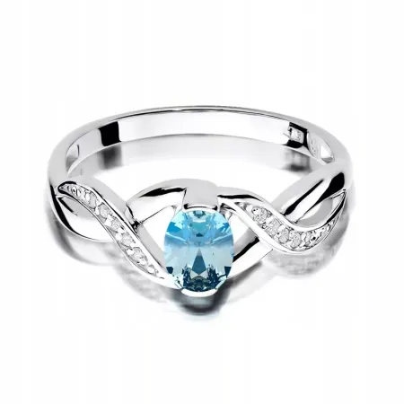 Złoty 585 Pierścionek Zaręczynowy Topaz Diamenty Złoty 585 Pierścionek Zaręczynowy Topaz Diamenty