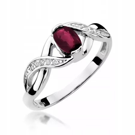 Złoty 14K Pierścionek Rubin 0,60ct Brylanty Grawer