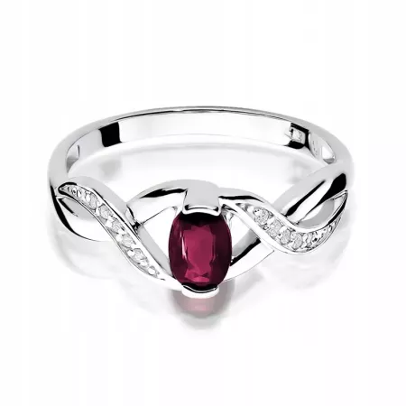 Złoty 14K Pierścionek Rubin 0,60ct Brylanty Grawer