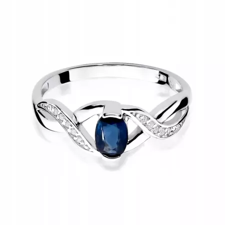 Pierścionek 14K z Białego Złota Szafir Diamenty Pierścionek 14K z Białego Złota Szafir Diamenty