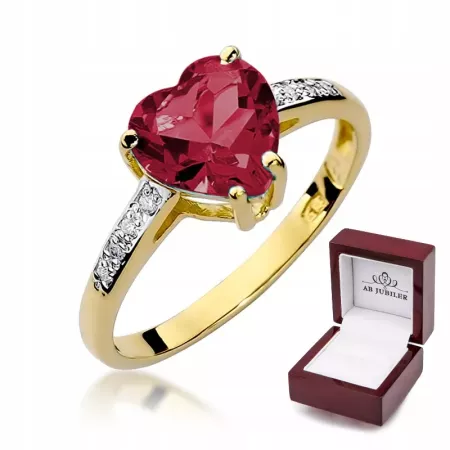 Złoty Pierścionek 585 Serce Rubin 1,70CT Brylant Złoty Pierścionek 585 Serce Rubin 1,70CT Brylant