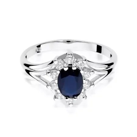 Złoty 585 Elegancki Pierścionek Szafir i Diamenty Złoty 585 Elegancki Pierścionek Szafir i Diamenty