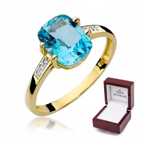 Złoty 585 Pierścionek Topaz 2,40ct i Brylanty Złoty 585 Pierścionek Topaz 2,40ct i Brylanty