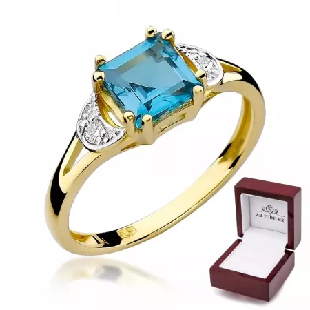 Złoty 14K Pierścionek Topaz Brylanty na Prezent Złoty 14K Pierścionek Topaz Brylanty na Prezent