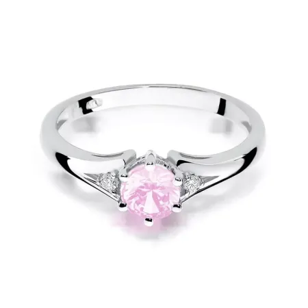 Pierścionek 585 Różowy Topaz Brylanty Białe Złoto Pierścionek 585 Różowy Topaz Brylanty Białe Złoto