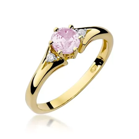 Pierścionek 585 Różowy Topaz Brylanty Białe Złoto Pierścionek 585 Różowy Topaz Brylanty Białe Złoto