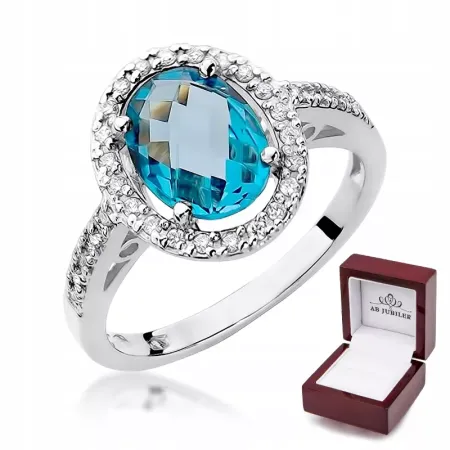 Pierścionek Białe Złoto 585 Topaz 1,70ct Brylanty Pierścionek Białe Złoto 585 Topaz 1,70ct Brylanty