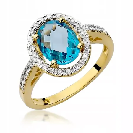 Pierścionek Białe Złoto 585 Topaz 1,70ct Brylanty Pierścionek Białe Złoto 585 Topaz 1,70ct Brylanty