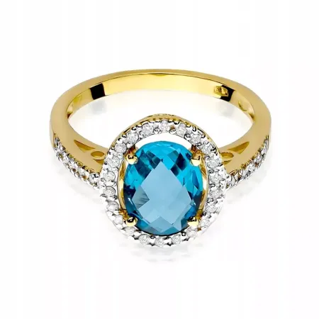 Pierścionek Białe Złoto 585 Topaz 1,70ct Brylanty Pierścionek Białe Złoto 585 Topaz 1,70ct Brylanty