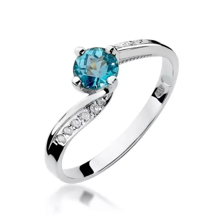 Pierścionek 14K Topaz Brylanty Białe Złoto Grawer Pierścionek 14K Topaz Brylanty Białe Złoto Grawer