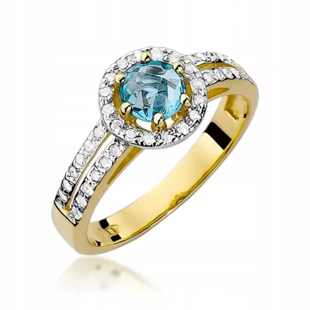 Pierścionek Białe Złoto Topaz Diamenty na Prezent Pierścionek Białe Złoto Topaz Diamenty na Prezent
