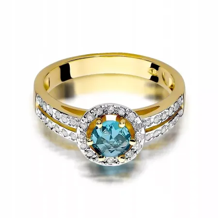 Pierścionek Białe Złoto Topaz Diamenty na Prezent Pierścionek Białe Złoto Topaz Diamenty na Prezent