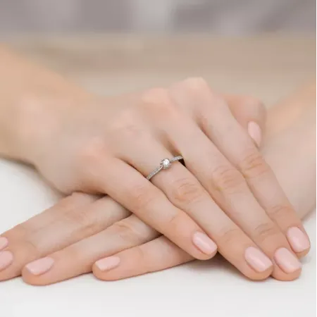 Złoty 585 Pierścionek Brylanty 0,15ct Białe Złoto Złoty 585 Pierścionek Brylanty 0,15ct Białe Złoto