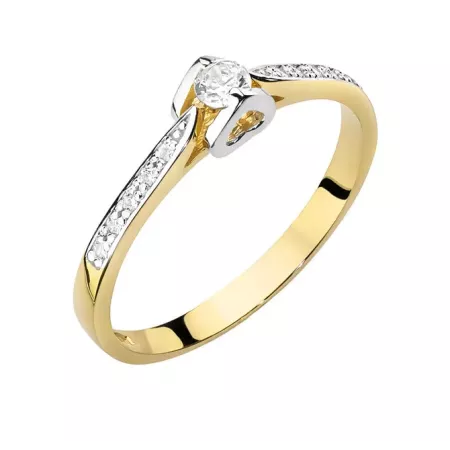 Złoty 585 Pierścionek Brylanty 0,15ct Elegancki Złoty 585 Pierścionek Brylanty 0,15ct Elegancki