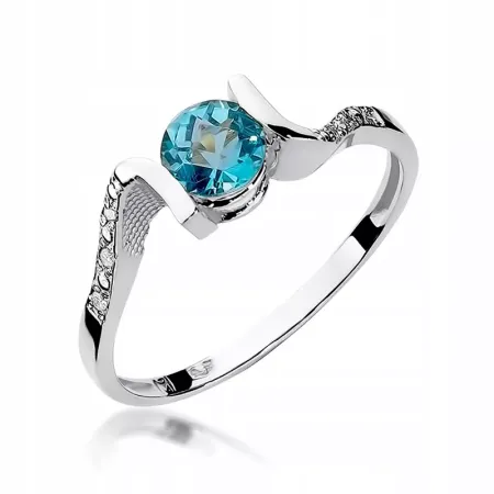 Złoty 585 Pierścionek Zaręczynowy Topaz Diamenty