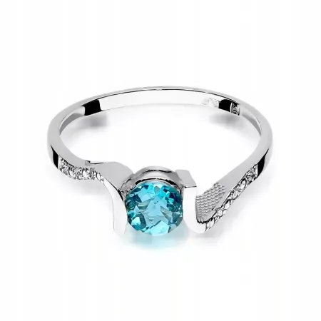 Złoty 585 Pierścionek Zaręczynowy Topaz Diamenty