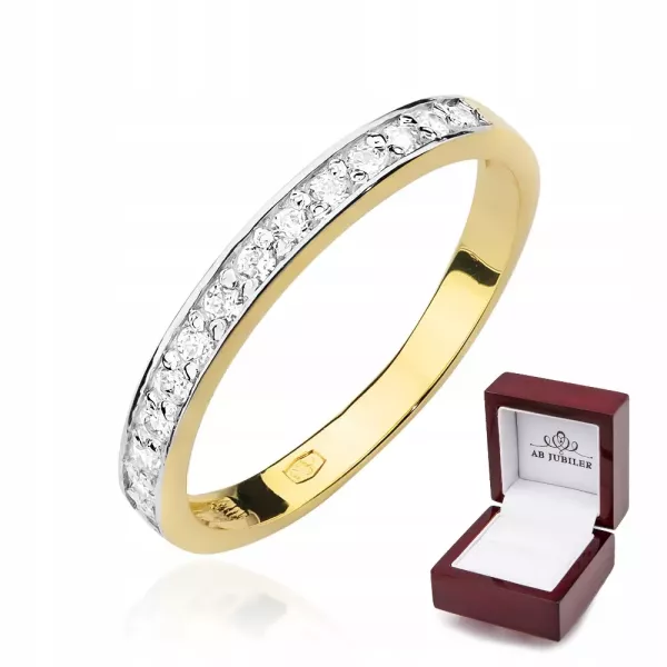 Złoty 585 Pierścionek Obrączka Brylanty 0,20ct