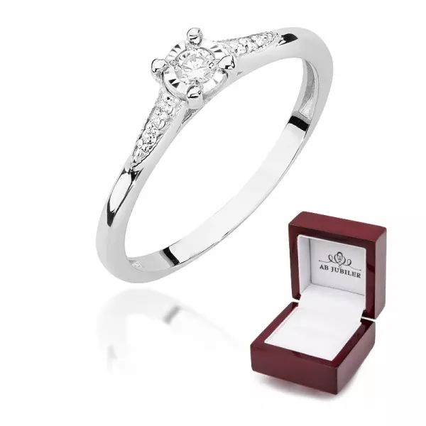 Pierścionek Białe Złoto 585 Brylant 0,11ct Prezent