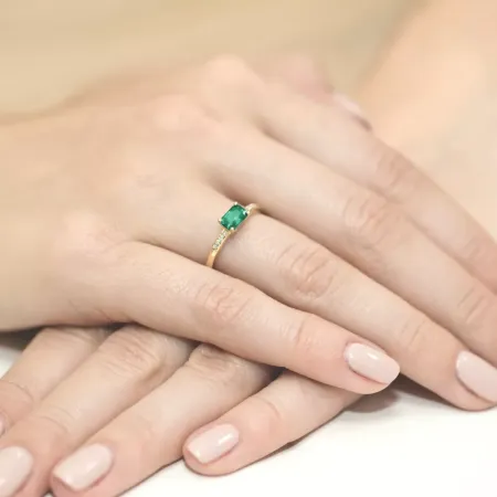 Pierścionek Białe Złoto Szmaragd Diament Próba 585 Pierścionek Białe Złoto Szmaragd Diament Próba 585